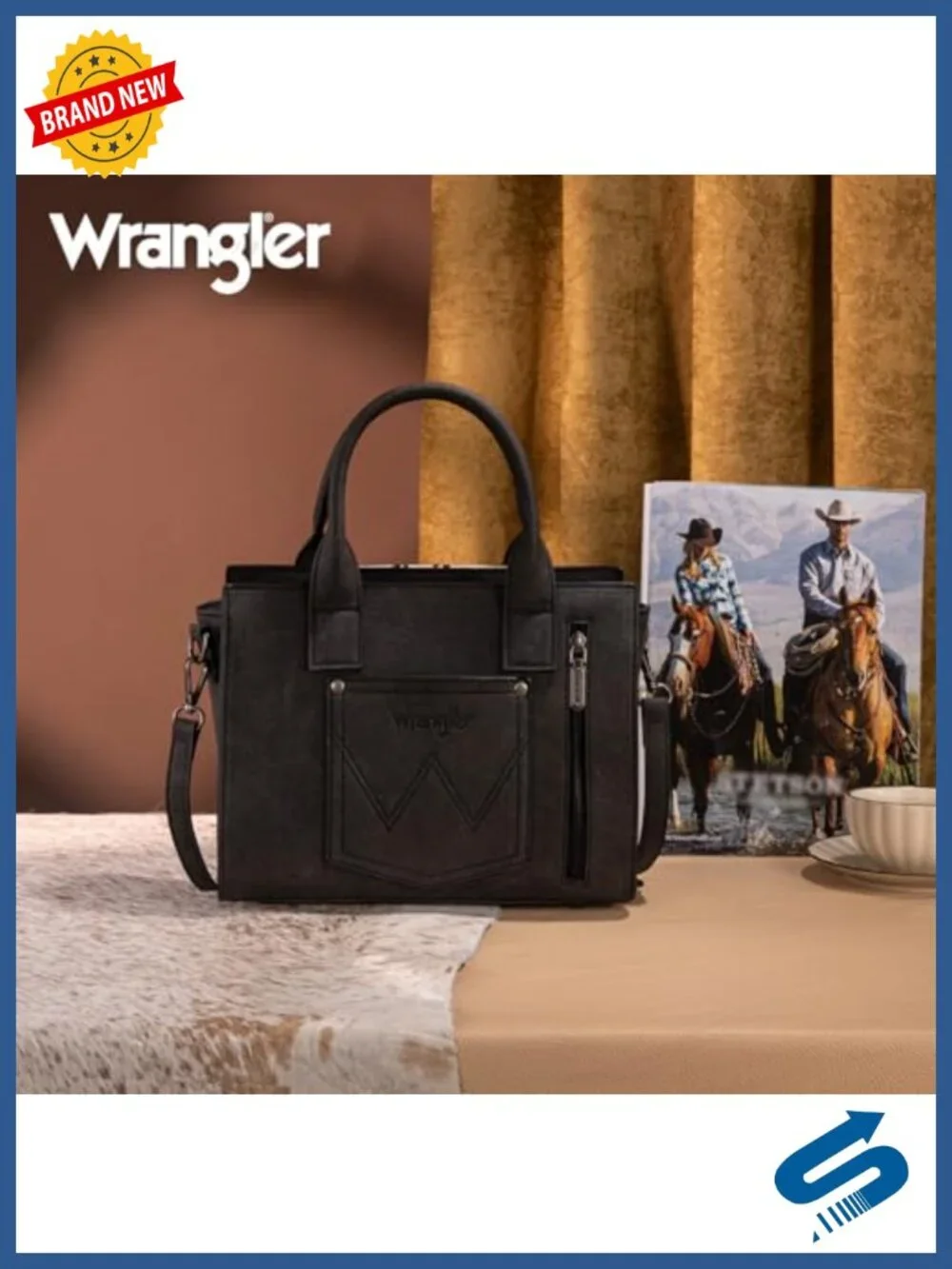 Genuine Leather Aztec Tapestry Western Tote Satchel with Whipstitch Details